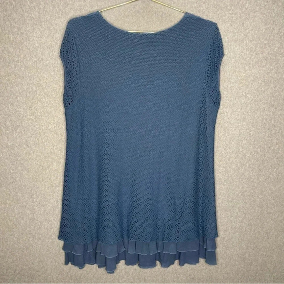Ali Miles Lace Embroidered Ruffle Hem Cap Sleeve Top - Picture 5 of 5